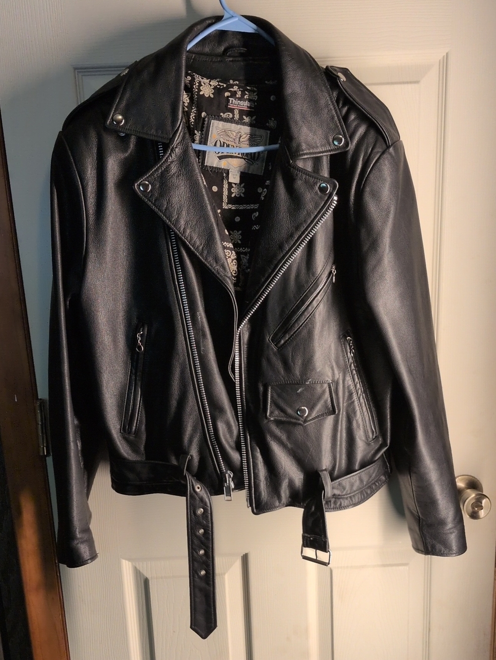 Open Road Brands Black Leather Motorcycle Jacket with Belt